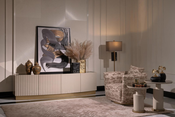 Woonkamer Complete fauteuil dressoir bijzettafel set 4-delige Beige