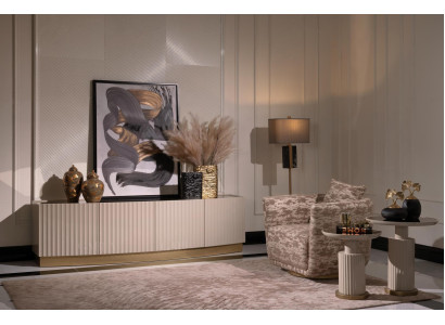 Woonkamer Complete fauteuil dressoir bijzettafel set 4-delige Beige
