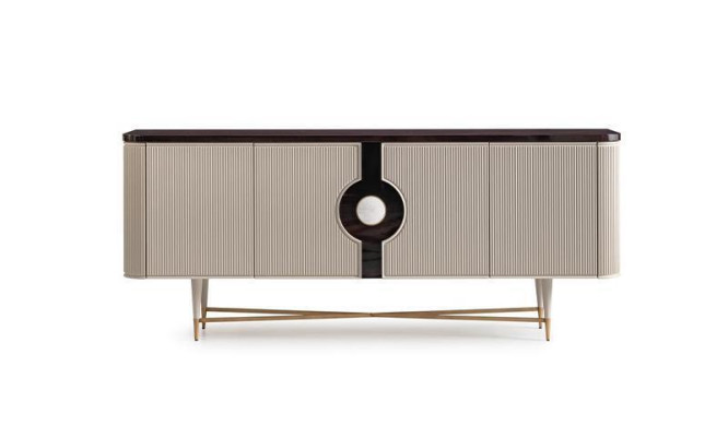 Sideboard Dressoir Kast Commode Houten Houten kast Beige Luxe Ontwerp