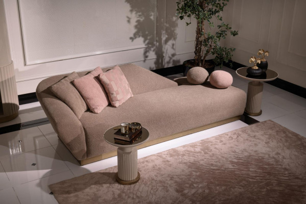 Chaiselongue groep bank bijzettafels stoffering stof modern 3-delige set