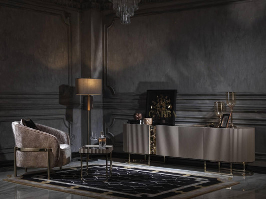Groep fauteuils Woonkamer Bijzettafel Beige Stof TV-standaard Set van 3 delen