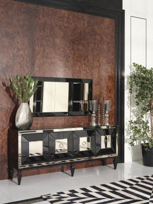 Volledige dressoir buffetkast spiegel set zwart hout luxe