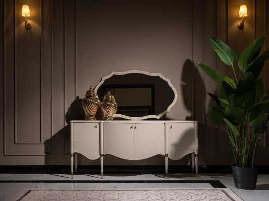Groep dressoir met spiegel dressoir kast hout beige ladekastset.
