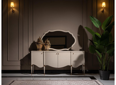 Groep dressoir met spiegel dressoir kast hout beige ladekastset.