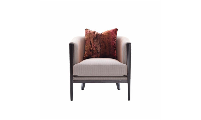 Fauteuil met grijze stoffen bekleding en oorfauteuil, cocktailstoel, ontspanningsstoel ontwerp