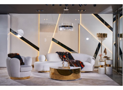 Moderne bankstel Witte driezitsbank Luxe fauteuil Prachtige salontafel