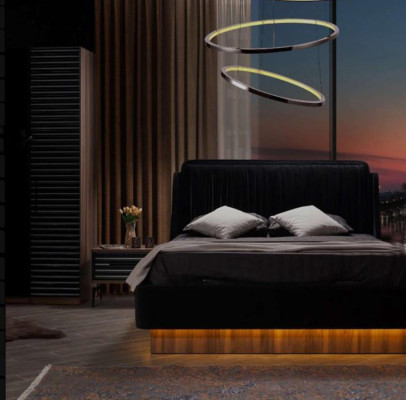 Bruin-zwart slaapkamer set Compleet bed 2x nachtkastjes