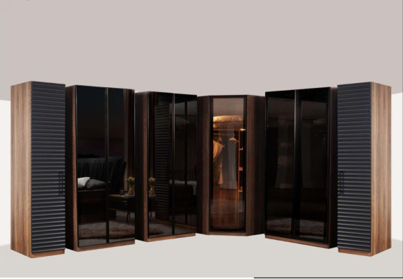 Bruin-zwart slaapkamer set Compleet bed 2x nachtkastjes