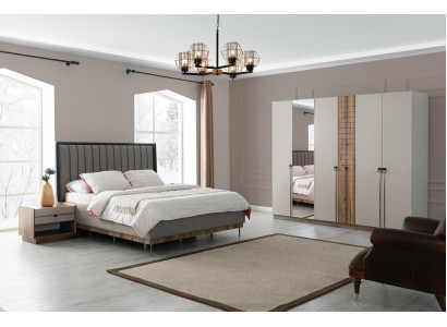 Slaapkamer moderne set textiel tweepersoonsbed hout kledingkast 4-delig