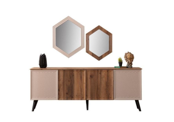 Beige eetkamer Moderne eetkamerset Eettafel Dressoir 2x spiegel