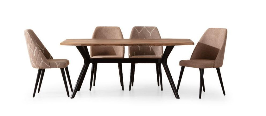 Bruine moderne eetkamerset dressoir houten eettafel 2x spiegel 8-delig