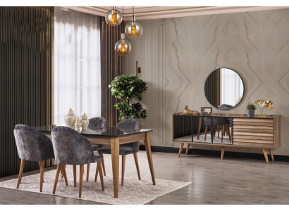 Complete bruine eetkamerset eettafel 4 stoelen dressoir 7-delig