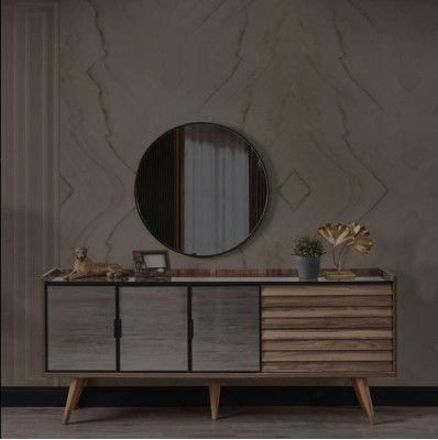 Complete bruine eetkamerset eettafel 4 stoelen dressoir 7-delig