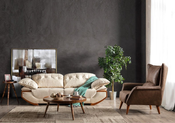 Wit-bruin woonkamerbankstel Designer Driezits Luxe Fauteuil