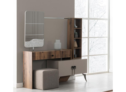 Moderne slaapkamer houten make-uptafel met spiegel, ontwerper luxe meubels.