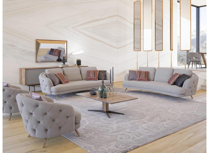 Designer Grijs gestoffeerde woonkamerset 5-delig 2x banken Luxe 2x fauteuils
