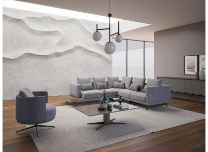 Nieuw luxe textiel zitbankstel L-vormig meubilair woonkamer salontafel