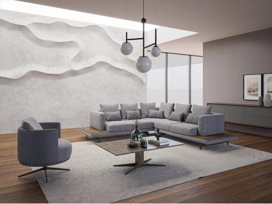 Woonkamer set 3-dlg Textiel Bank L-vorm Nieuwe salontafel Luxe meubels