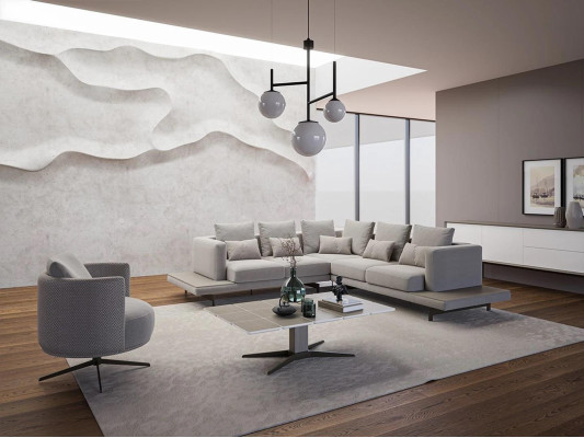 Ontwerp hoekbank L-vormige gestoffeerde meubels luxe woonkamer salontafel inrichting
