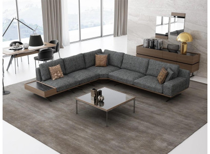 Grijze bank L-vorm Woonkamerset 2-delig Salontafel Hoekbank Luxe bekleding