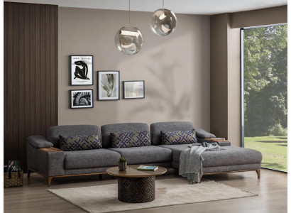 Woonkamer Luxe Grijs Hoekbank L-Vorm Gestoffeerd Textiel Meubel Modern Design