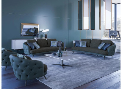 Woonkamer Bruin Bankstel 2x Driezitsbank 2x Fauteuil Luxe Salontafel