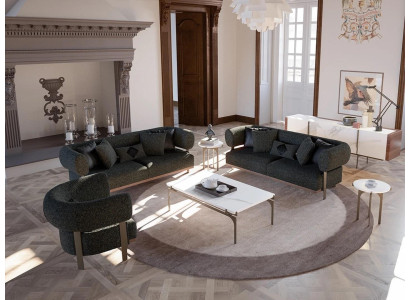 Zwart set bankstel 2x bank tweezitter gestoffeerd meubilair luxe fauteuil nieuw.
