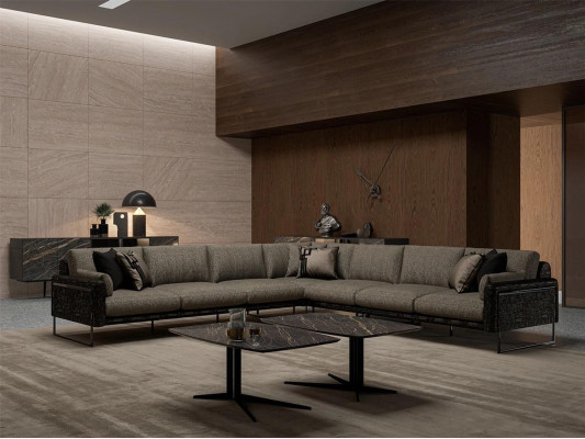 Woonkamer Hoekbank Design Meubels Textiel Bekleding Bankstellen L-Vorm Nieuw Salontafel