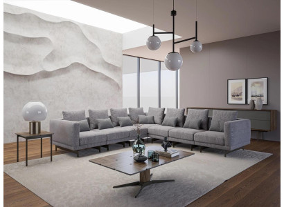 Nieuwe compleet meubel hoekbank L-vorm textiel inrichting woonkamer hout salontafel