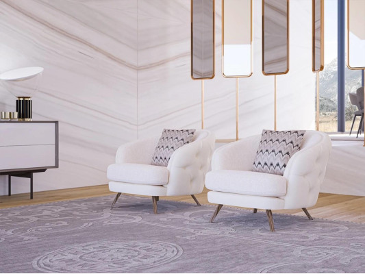 Moderne gestoffeerde fauteuil textiel woonkamer inrichting luxe design zitplaatsen