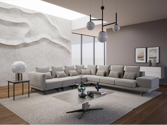 Designer Bank Bank Hoekbank L-vorm Textiel Bekleding Set Woonkamer Salontafel
