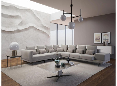 Designer Bank Bank Hoekbank L-vorm Textiel Bekleding Set Woonkamer Salontafel