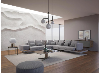 Woonkamerset 3-delig Grijs Hoekbank L-vorm Hout Salontafel Designer Bijzettafel Woonkamerset 3-delig Grijs Hoekbank L-vorm Hout Salontafel Designer Bijzettafel