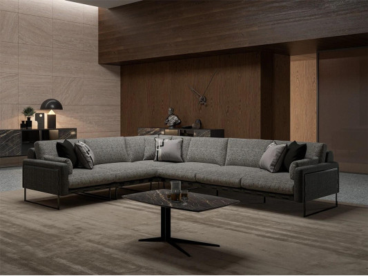 Woonkamer stoffen hoekbank L-vorm luxe salontafel