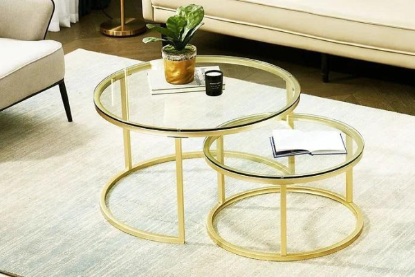 Salontafels 2 stuks glazen tafelblad metalen goudkleurige poten woonkamermeubels