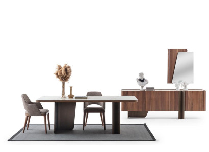 Eetkamer 7-delig modern set Eettafel Dressoir Buffet Spiegel Stoelen
