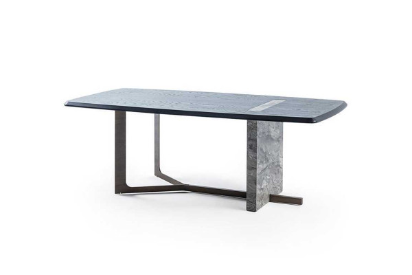 Moderne rechthoekige eettafel voor de eetkamer in grijs hout met luxe design.