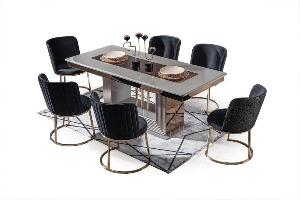 Modern eetkamer set bestaat uit eettafel en 6 stoelen Stijlvol 7-delig.