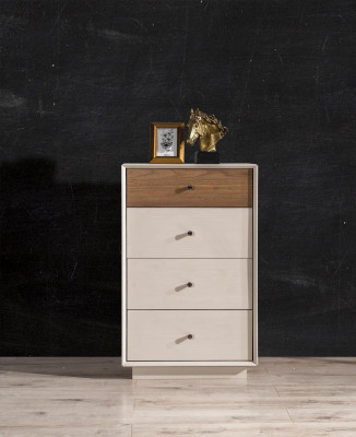 Moderne commode in slaapkamer, elegante commode houten meubelontwerp.