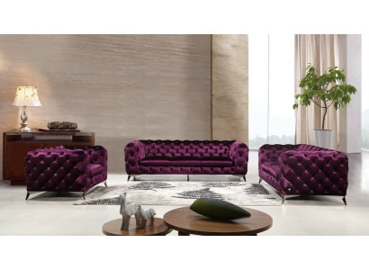 Bank XXL Grote Chesterfield Bankstel Stoffering Set Textiel 3+3 Designer Bankstellen