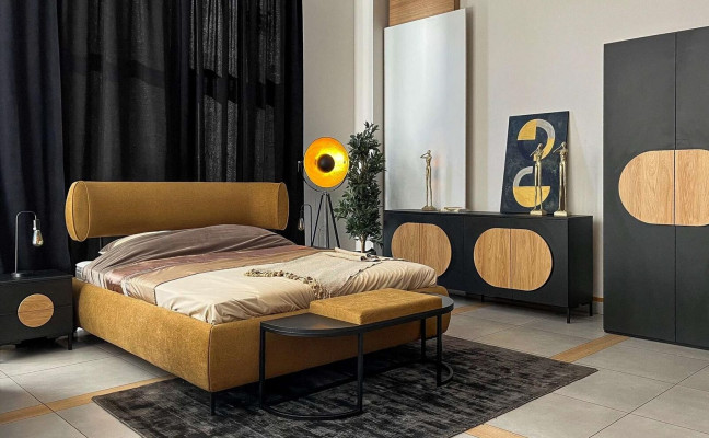 Bed Geel Mooi Ontwerp Modern Slaapkamer Tweepersoonsbedden Elegant Meubilair