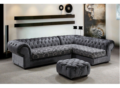 Klassieke Chesterfield stoffen L-vormige bank woonlandschap hoekbank set.
