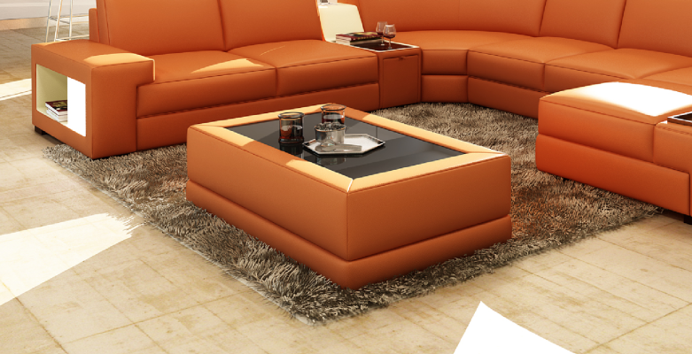 Luxe salontafels bekleed met designer woonkamertafels van leer.
