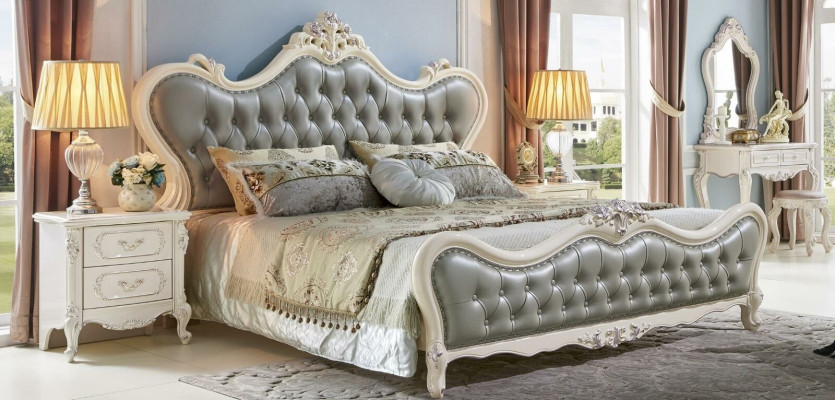 Bed design nachtkastje 3-delige slaapkamer set moderne luxe leer massief hout