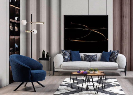 Luxe bankstel 3+3+1 zitplaatsen leer Moderne bank Fauteuil Blauwe bankstellen set 3-delig Nieuw