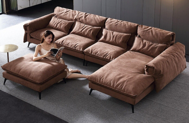 Luxe modern hoekbank L-vormige bekleding woonkamer woonlandschap
