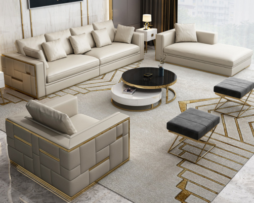 Ontwerp Luxe leren bankstel bank gestoffeerde bank ontwerp meubel set