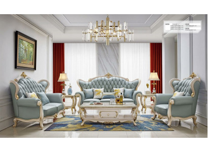 Chesterfield Klassieke Sofaset 3 2 1 Zits Bank Bekleding Leer Massief Hout