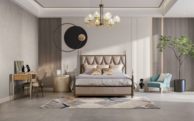 Bed Nachtkastje Kaptafel 4-delige Slaapkamerset Ontwerp Modern Massief hout