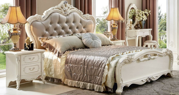 Bed nachtkastje 3-delig slaapkamer set meubilair Chesterfield barok massief hout